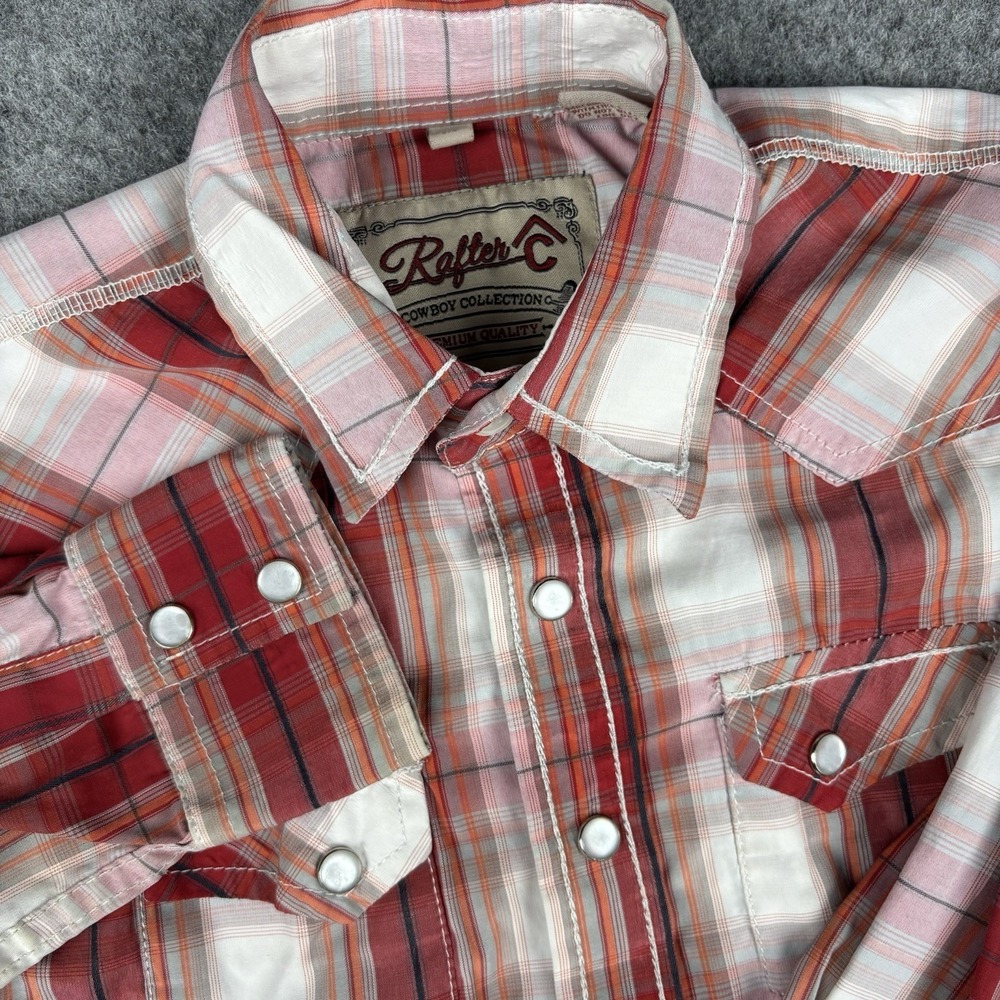 Rafter C Cowboy Collection‎ Shirt Boys Medium Red Plaid Western Pearl Snap Rodeo